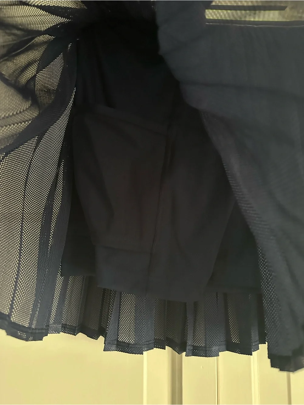 Wilson Navy Pleated Mesh Skirt with Contrast Waistband